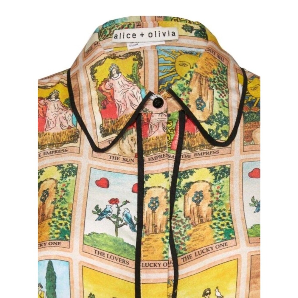 Alice and Olivia Alfie Tarot Card Silk Shirt in Mystical Print Size S Whimsigoth